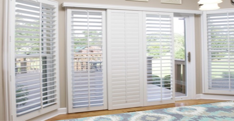 [Polywood|Plantation|Interior ]211] shutters on a sliding glass door in Austin